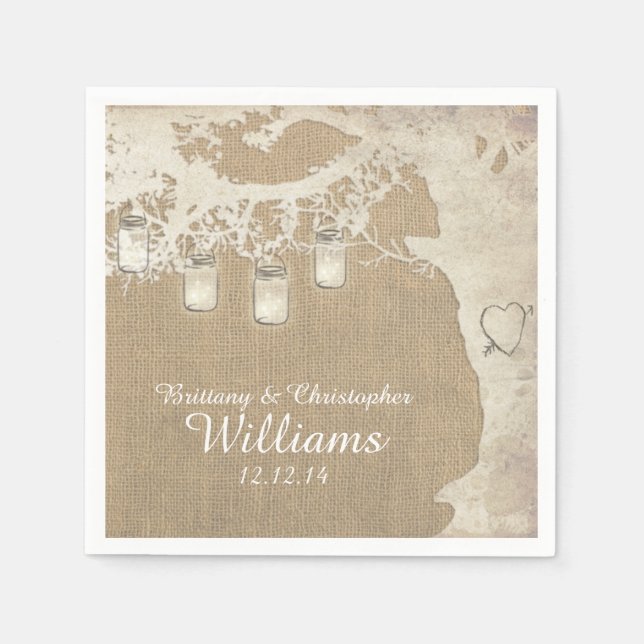 Guardanapo De Papel Mason Jar String Lights Tree Burlap Napkins (Frente)