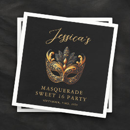 Guardanapo De Papel Masquerade Black Gold Sweet 16 Birthday Party