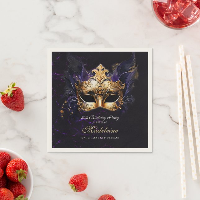 Guardanapo De Papel Masquerade Mask Gold Purple Dramatic 50th Birthday (Insitu)
