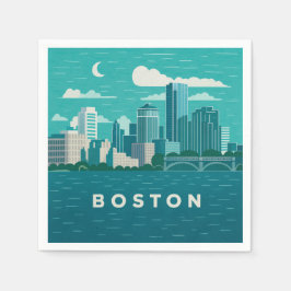 Guardanapo De Papel Massachusetts Night Cityscape | Boston City