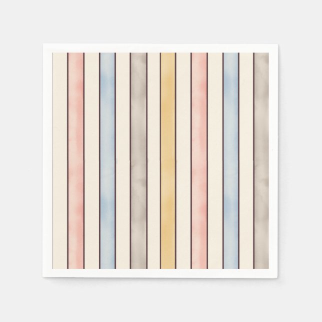 Guardanapo De Papel Matching, Subdued Pink, Yellow and Blue Stripes (Frente)