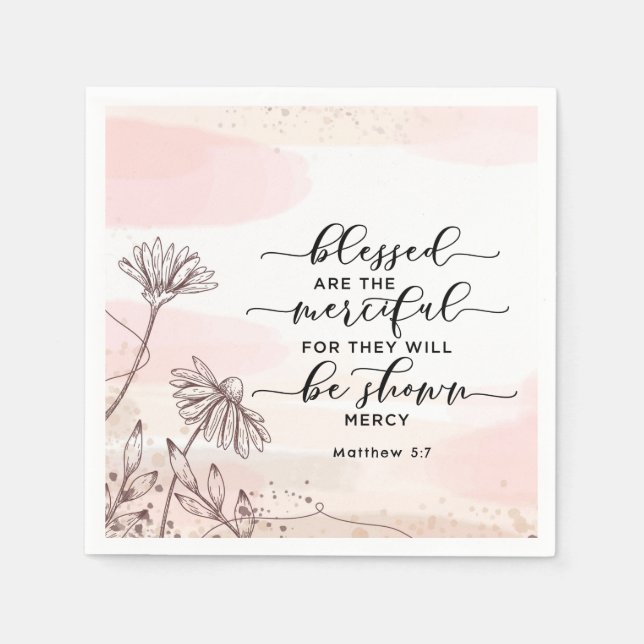 Guardanapo De Papel Mateus 5:7 Abençoados são a Bíblia misericordiosa  (Frente)