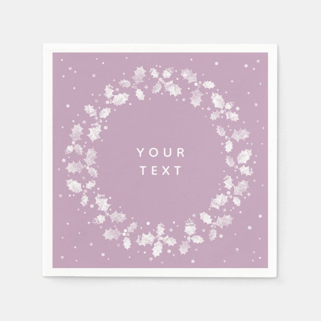 Guardanapo De Papel Mauve + Mão Branca Impressa Holly Wreath Natal (Frente)