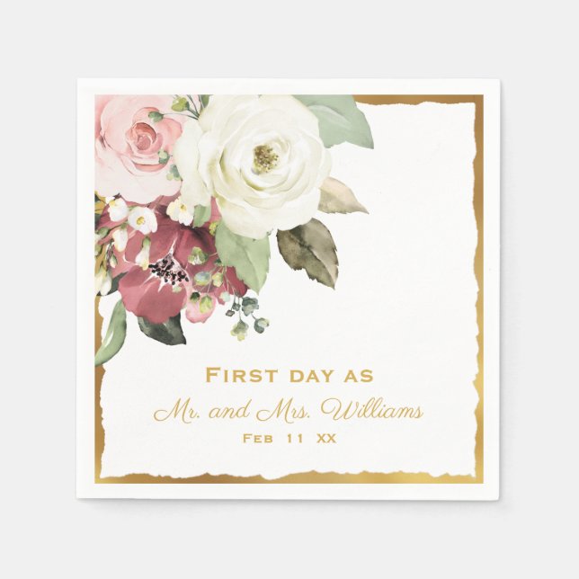 Guardanapo De Papel Mauve Pink White Floral 1rua Day como Sr. Wedding (Frente)