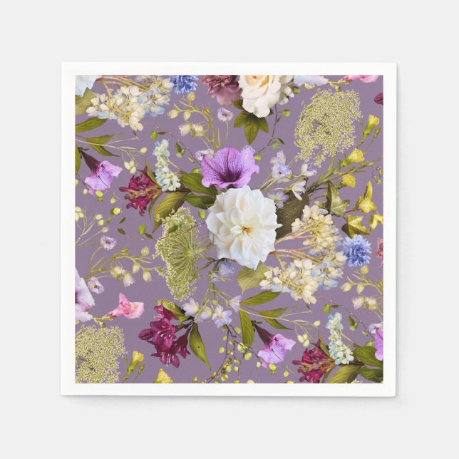Guardanapo De Papel Mauve Purple Wedding Real Floral (Frente)