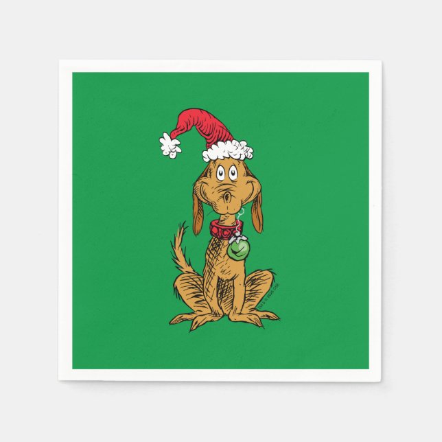 Guardanapo De Papel Max o Cão com Chapéu de Papai Noel (Frente)