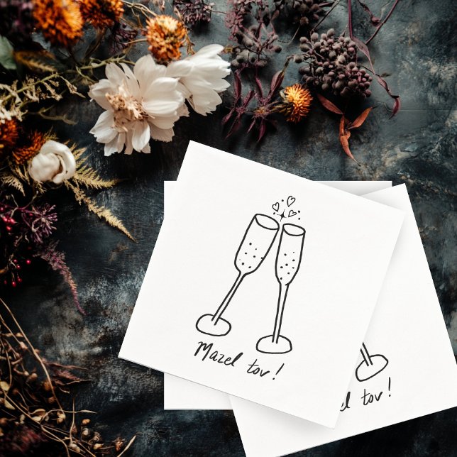Guardanapo De Papel Mazel Tov Wedding Champagne Cheers Sketch Doodle (Mazel Tov Jewish Wedding Engagement Champagne Cheers Sketch Doodle Napkins
)