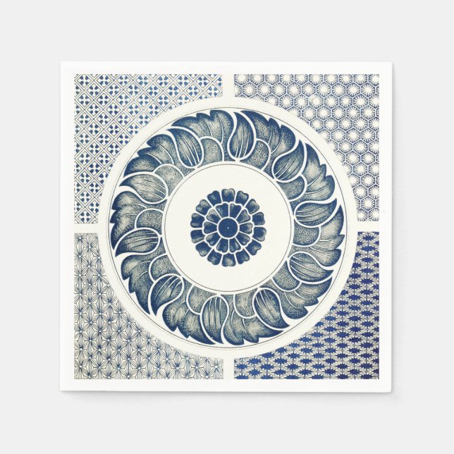Guardanapo De Papel Medalhão Chinês: Chinoiserie Azul Índigo (Frente)