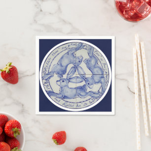 Guardanapo De Papel Medalhão de Azulejo Branco Azul de Três Coelhos