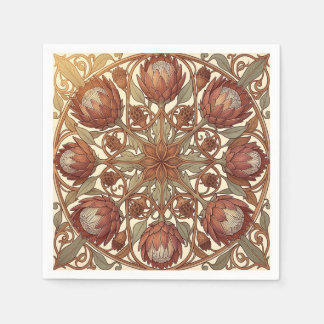 Guardanapo De Papel Medalhão Floral de Terracota Protea em Art Nouveau