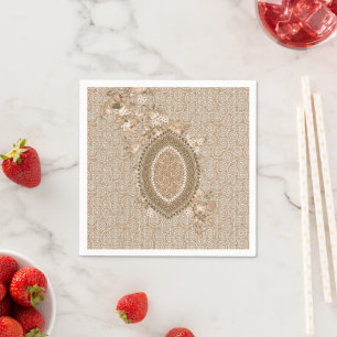 Guardanapo De Papel Medalhão Floral Elegante Beige