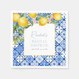 Guardanapo De Papel Mediterranean Lemons Blue Tiles Chá de Noiva