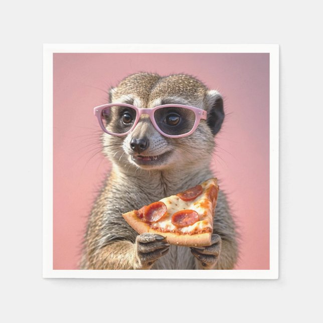 Guardanapo De Papel Meerkat bonito com óculos e pizza (Frente)