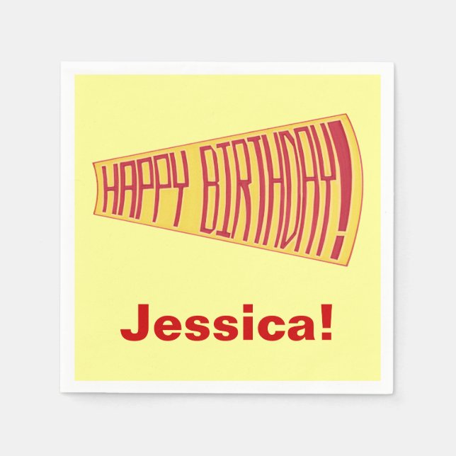 Guardanapo De Papel Mega Phone Yellow Red Happy Birthday Napkins (Frente)