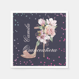 Guardanapo De Papel Meia-noite, Rosa Dourada Sandal Quinceañera