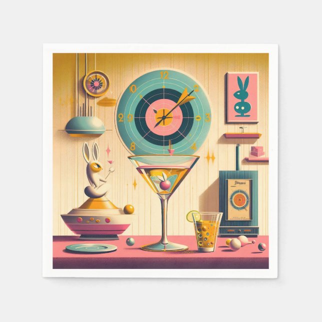 Guardanapo De Papel Meio século Futurístico Atômica Rabbit Martini (Frente)