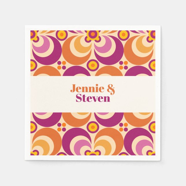 Guardanapo De Papel Meio século Geométrico Púrpura Laranja (Frente)