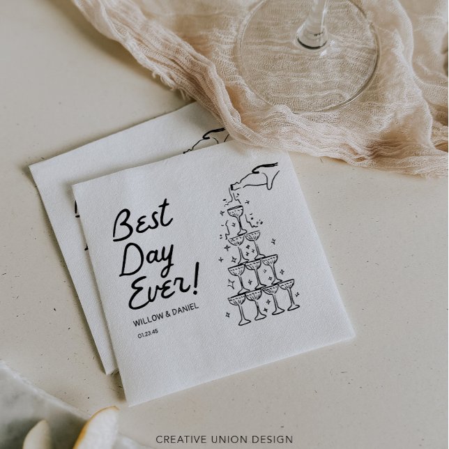 Guardanapo De Papel Melhor Dia De Champanhe Desenhado À Mão No Casamen (Criador carregado)