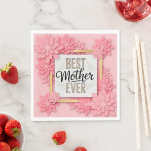 Guardanapo De Papel "Melhor Mãe de Todos os Tempos" Rosa Floral Presen