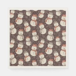 Guardanapo De Papel Mellow Snowmen - Padrão de Natal amaro vermelho.