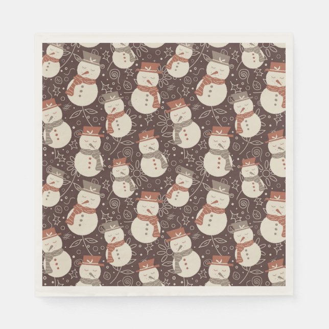 Guardanapo De Papel Mellow Snowmen - Padrão de Natal amaro vermelho. (Frente)
