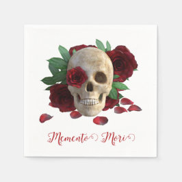 Guardanapo De Papel Memento Mori. Caveira com rosas vermelhas