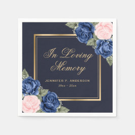 Guardanapo De Papel Memorial Funeral Floral Dourado Cor de Água Azul R