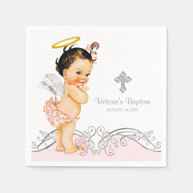 Guardanapo De Papel Menina Anjo Batismo Batizado (Frente)