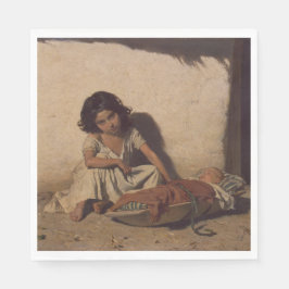 Guardanapo De Papel Menina com bebê (Pobre Criança da Rua)