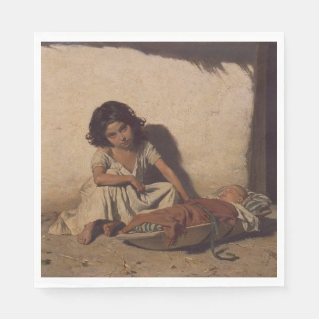 Guardanapo De Papel Menina com bebê (Pobre Criança da Rua) (Frente)