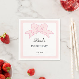 Guardanapo De Papel Menina com Laço Rosa Aniversário de 1 ano 