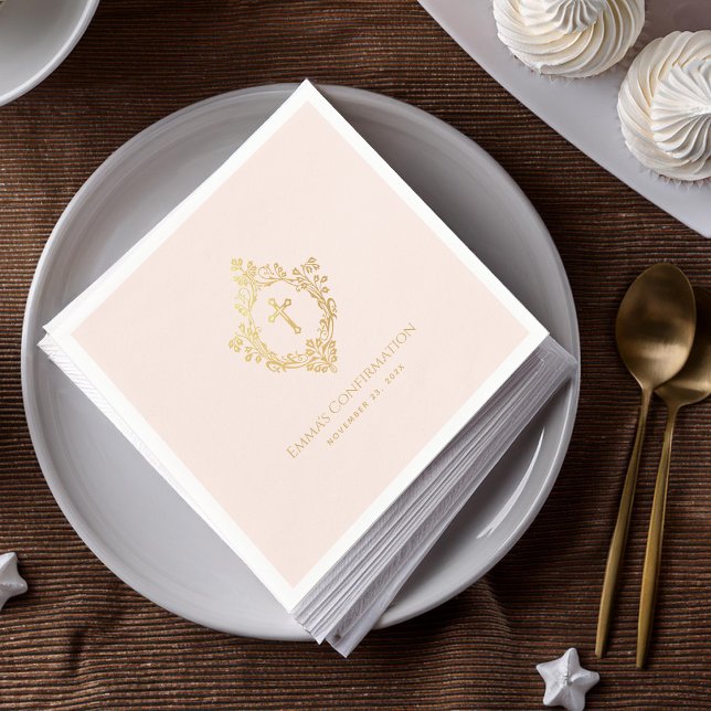 Guardanapo De Papel Menina Confirmação Rosa Dourada Cruzamento Crest R (Criador carregado)