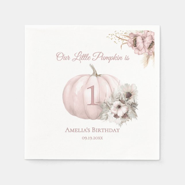 Guardanapo De Papel Menina de 1 ano Boho Pink Pumpkin (Frente)