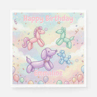 Guardanapo De Papel Menina de Aniversário de Animal de Balão Pastel Fo