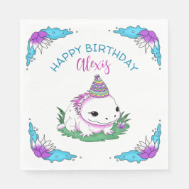 Guardanapo De Papel Menina de Aniversário Personalizada Axolotl Pensad