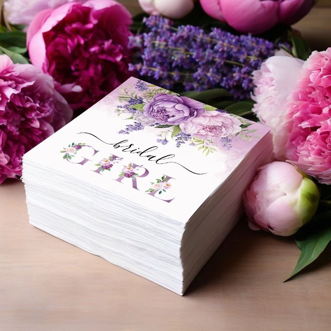 Guardanapo De Papel Menina de Chuveirinho de Noiva com Flores de Jardi (Purple And Pink Garden Flowers Bridal Shower Girl Napkins)