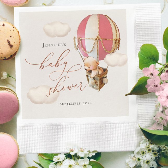 Guardanapo De Papel Menina de Chuveiro de Bebê de Balão de Urso Rosa P (Criador carregado)