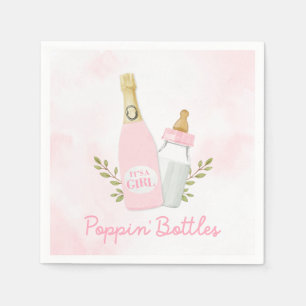 Guardanapo De Papel Menina de Garrafas Estourando Rosa Chá de Bebê