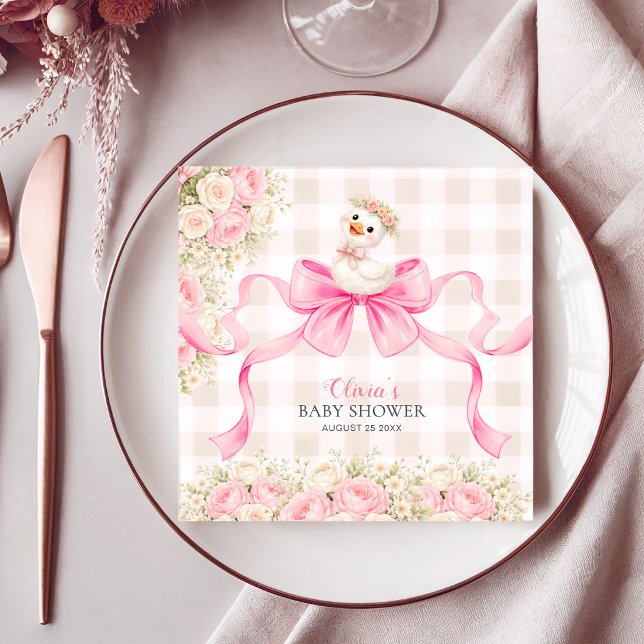 Guardanapo De Papel Menina de Lenço Xadrez Rosa Chuveiro de Bebê  (Criador carregado)