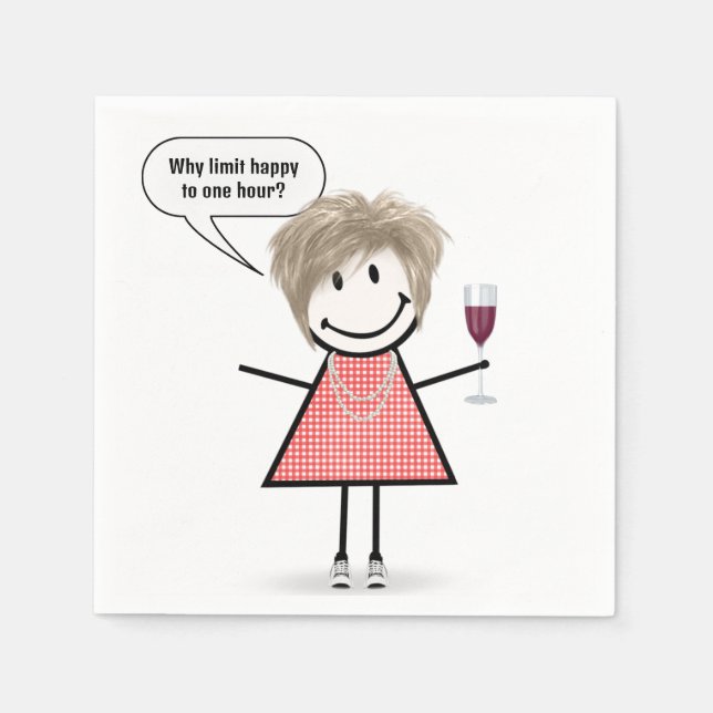 Guardanapo De Papel Menina de Palito com Copo de Vinho (Frente)