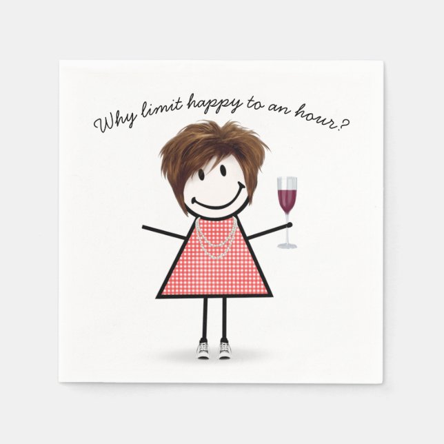 Guardanapo De Papel Menina de Palito com Copo de Vinho e Citação (Frente)
