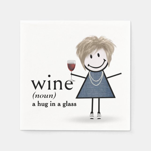 Guardanapo De Papel Menina de Palito com Copo de Vinho Tinto (Frente)