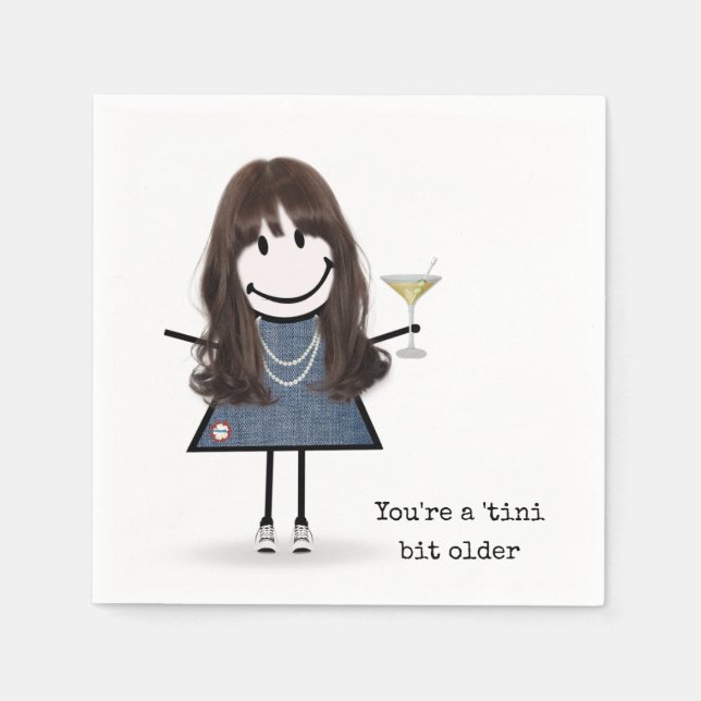 Guardanapo De Papel Menina de palito de aniversário com Martini (Frente)