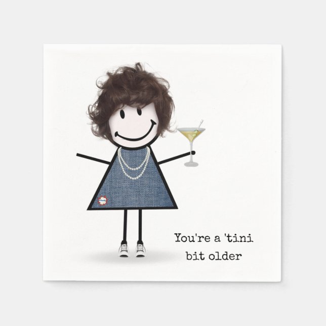 Guardanapo De Papel Menina de palito de aniversário com Martini (Frente)