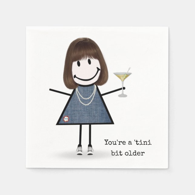 Guardanapo De Papel Menina de palito de aniversário com Martini (Frente)