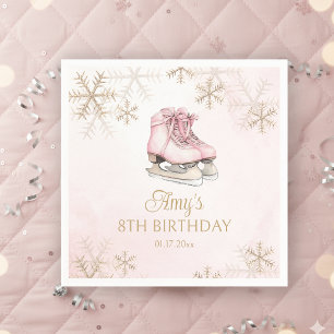 Guardanapo De Papel Menina de Patinação no Gelo Aniversário Laço Rosa