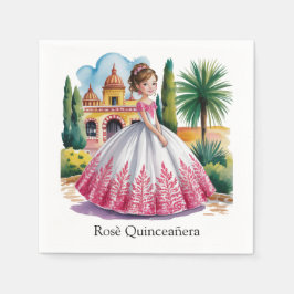 Guardanapo De Papel Menina de Quinceañera, rosa e branca