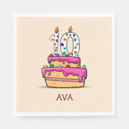 Guardanapo De Papel Menina do 10º Aniversário, 10 no Bolo Rosa Doce