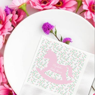 Guardanapo De Papel Menina do Cavalo de Balanço Rosa Chã de Bebê