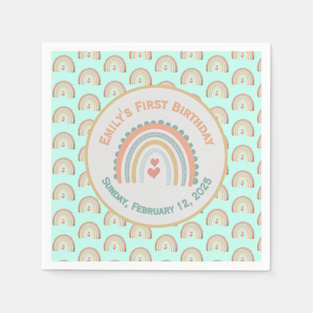 Guardanapo De Papel Menina elegante e doce Rainbow Mint verde (Frente)